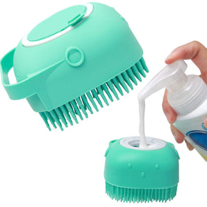 2-in-1 Pet Bath Brush with Shampoo Dispenser – Soft Silicone Dog & Cat Massager for Bathing & Grooming Short Hair