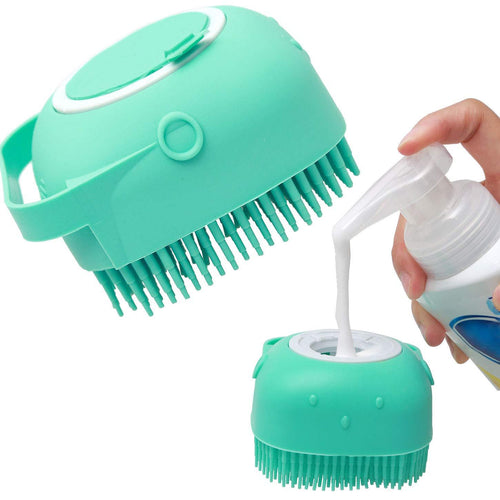 2-in-1 Pet Bath Brush with Shampoo Dispenser – Soft Silicone Dog & Cat Massager for Bathing & Grooming Short Hair